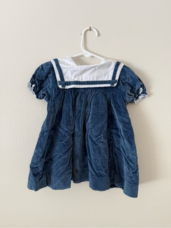 Vintage Other - Vintage Baby Girl Sailor Dress Navy Blue and White Velvet Handmade 9-12 months